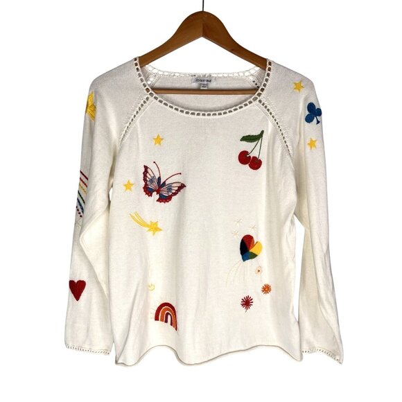 Johnny Was Sweaters - JOHNNY WAS Women's Cream Whimsical Cashmere Blend Sweater Top Small